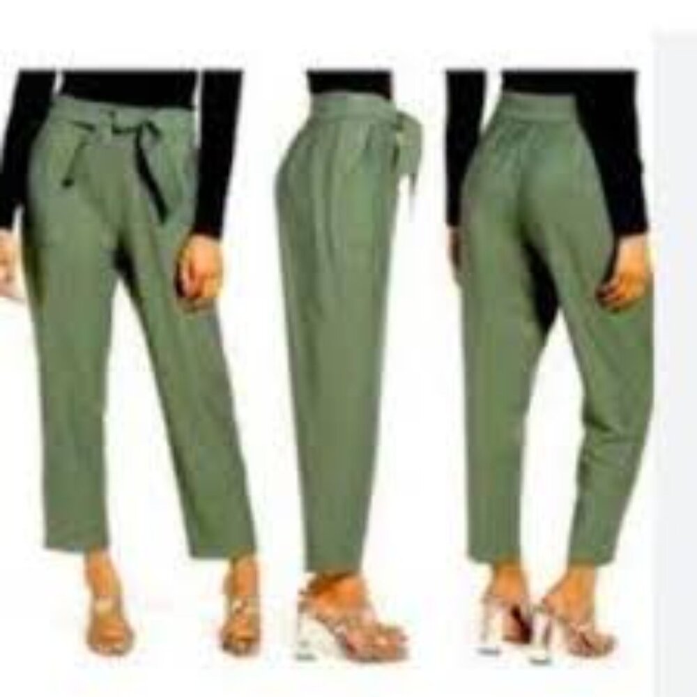 Leith Green High Waist Belted Side Zip Ankle Pants Size S